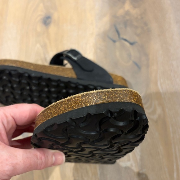 Betula by Birkenstock Black Strap Sandals with Tan Footbed - Picture 6 of 10